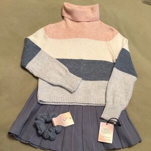Kids Cozy Striped Sweater and Skirt Set